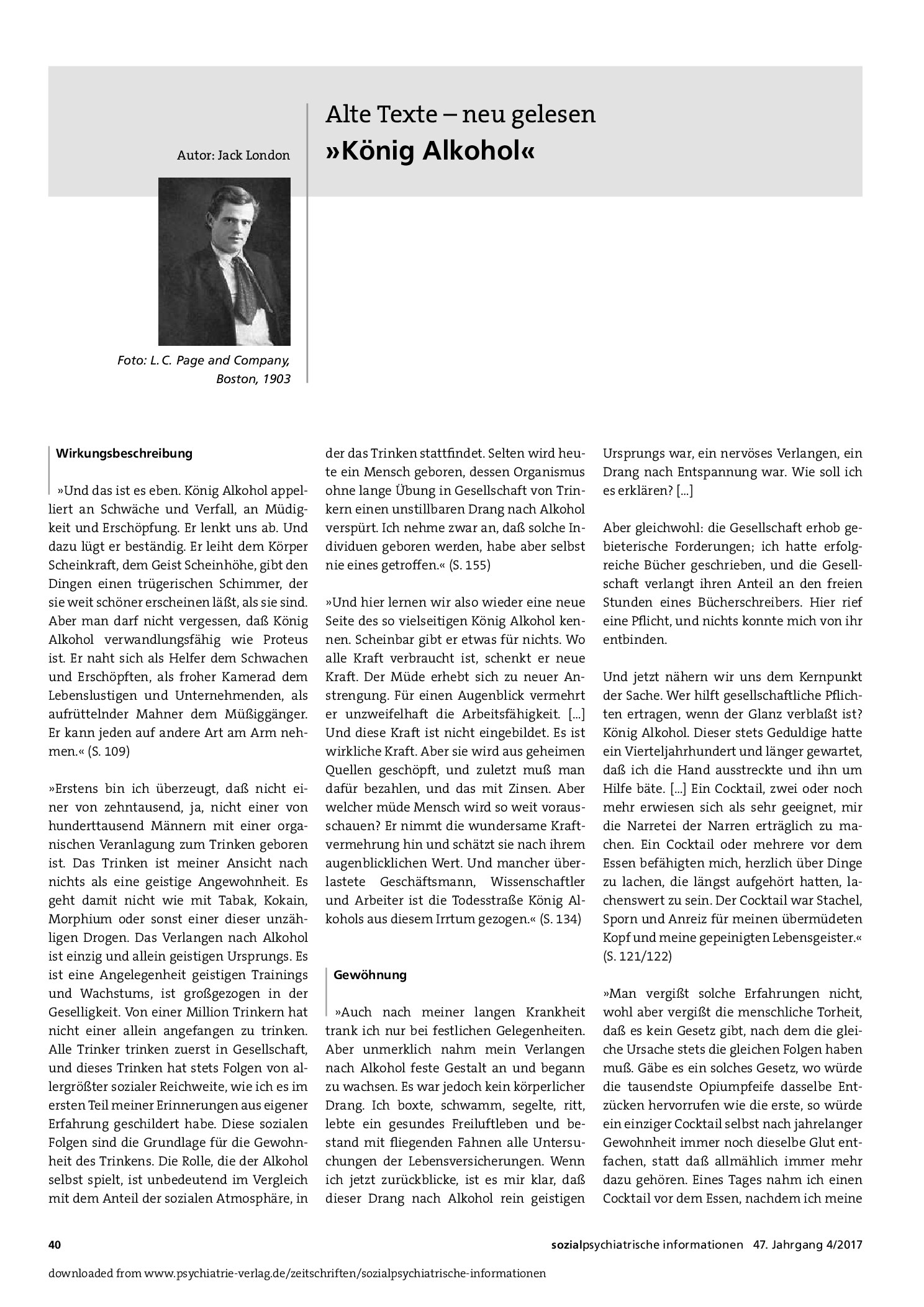 Vorschauseite 1: Alte Texte – neu gelesen: Jack London »König Alkohol«