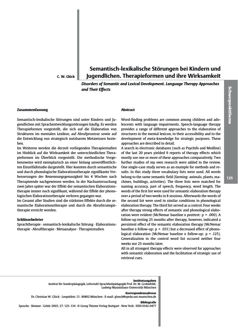 Vorschauseite 1: Semantisch-lexikalische Störungen bei Kindern und Jugendlichen. Therapieformen und ihre Wirksamkeit