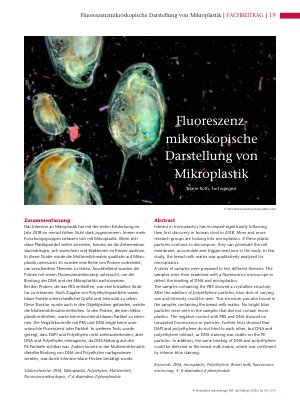 Vorschauseite 1: Fluoreszenzmikroskopische Darstellung von Mikroplastik