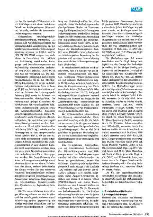 Vorschauseite 2: Einfluss des Elutionsmittels auf die Wiederfindungsrate von Mikroorganismen in Endoskopschlauchprüfkörpern
