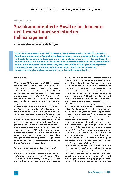 Vorschauseite 1: Sozialraumorientierte Ansätze im Jobcenter und beschäftigungsorientierten Fallmanagement