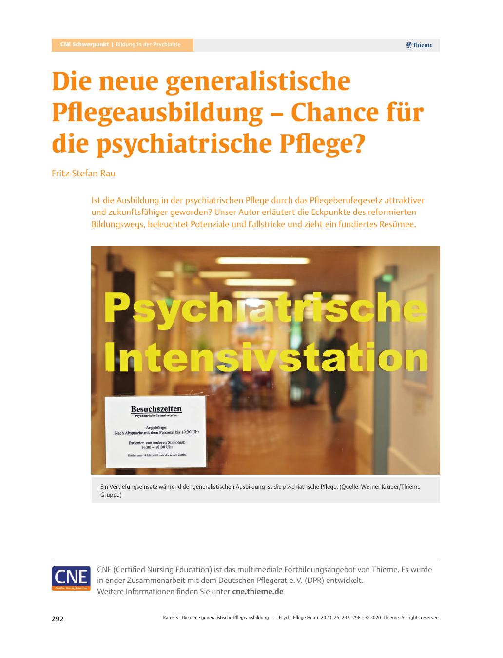 Vorschauseite 1: Die neue generalistische Pflegeausbildung – Chance für die psychiatrische Pflege?
