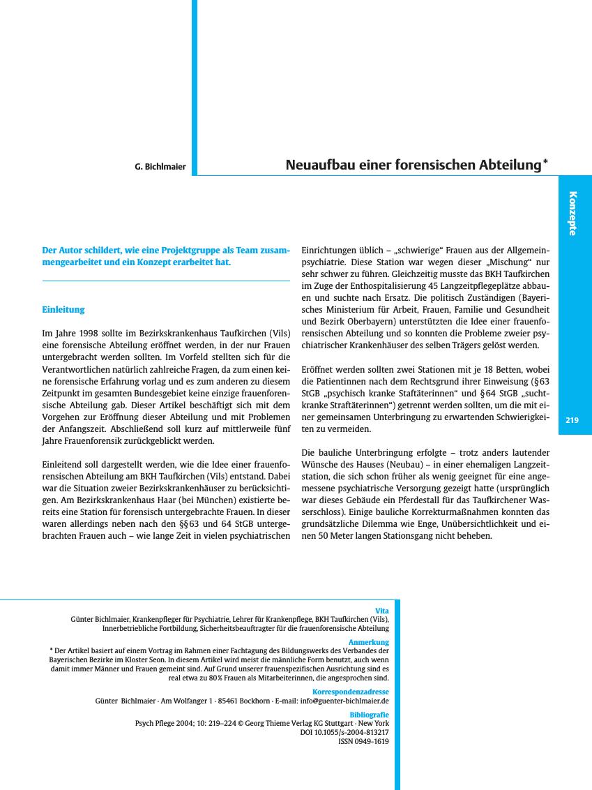 Vorschauseite 1: Neuaufbau einer forensischen Abteilung