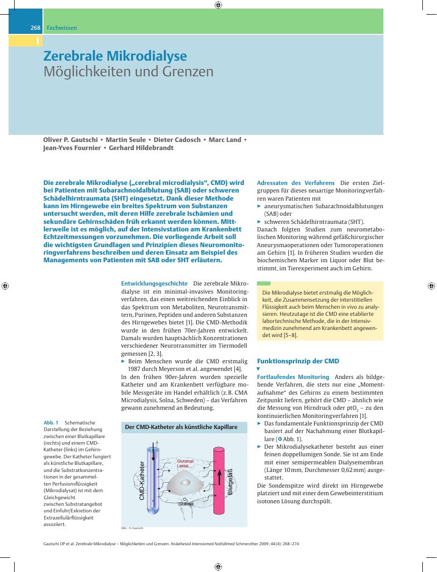 Vorschauseite 1: Zerebrale Mikrodialyse – Möglichkeiten und Grenzen
