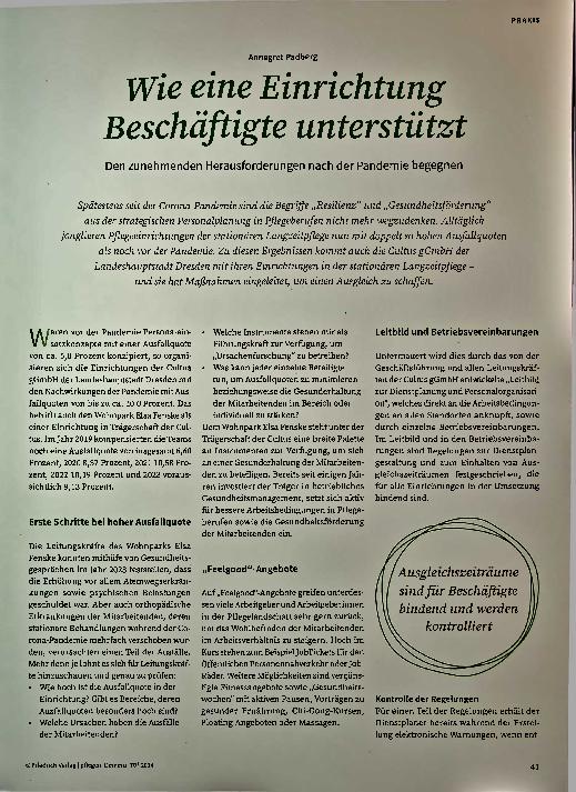 Vorschauseite 2: Wie eine Einrichtung Beschäftigte unterstützt, den zunehmenden Herausforderungen nach der Pandemie zu begegnen.