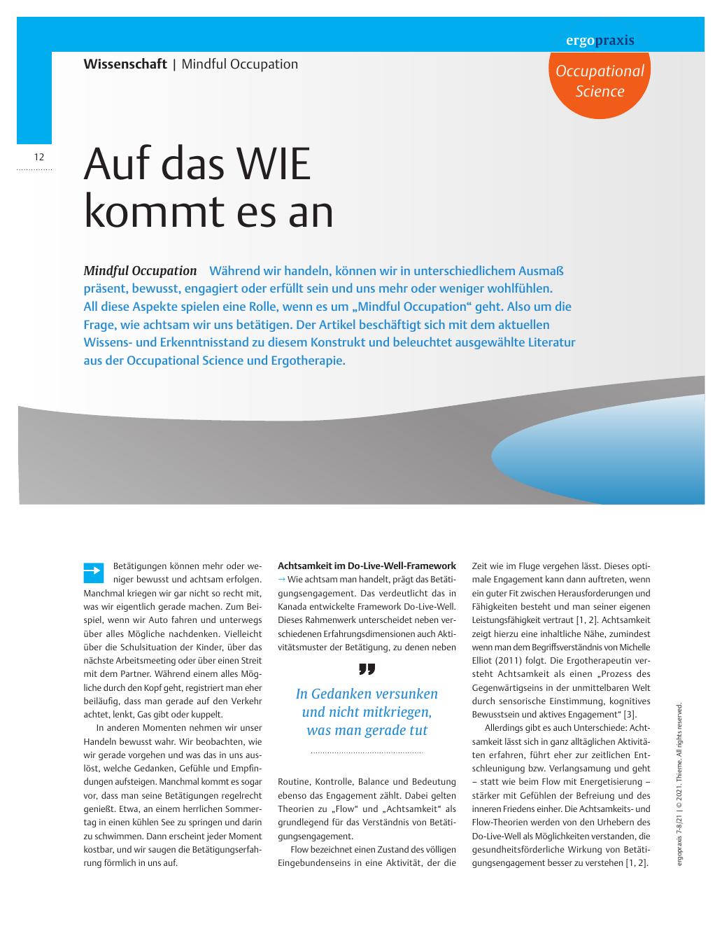 Vorschauseite 1: Auf das WIE kommt es an? Mindful Occupation