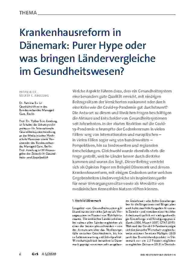 Vorschauseite 1: Krankenhausreform in Dänemark: Purer Hype oder was bringen Ländervergleiche im Gesundheitswesen?