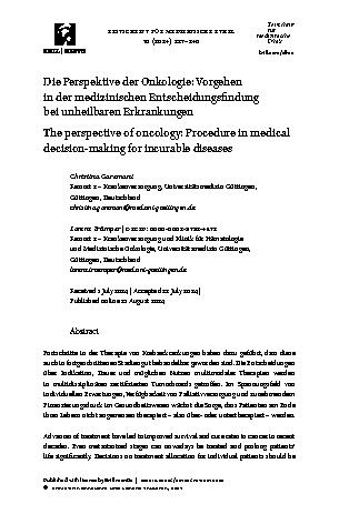 Vorschauseite 1: Die Perspektive der Onkologie: Vorgehen in der medizinischen Entscheidungsfindung bei unheilbaren Erkrankungen