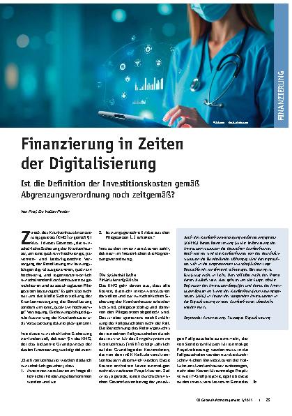 Vorschauseite 1: Finanzierung in Zeiten der Digitalisierung Ist die Definition der Investitionskosten gemäß Abgrenzungsverordnung noch zeitgemäß?