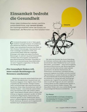 Vorschauseite 1: Einsamkeit bedroht die Gesundheit