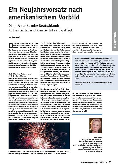 Vorschauseite 1: Ein Neujahrsvorsatz nach amerikanischem Vorbild Ob in Amerika oder Deutschland: Authentizität und Kreativität sind gefragt