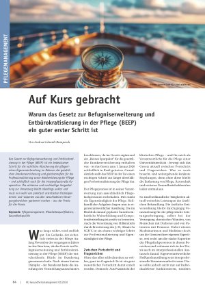 Vorschauseite 1: Auf Kurs gebracht Warum das Gesetz zur Befugniserweiterung und Entbürokratisierung in der Pflege (BEEP) ein guter erster Schritt ist