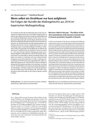 Vorschauseite 1: Wenn selbst ein Strohfeuer nur kurz aufglimmt Die Folgen der Novelle des Maßregelrechts aus 2016 im bayerischen Maßregelvollzug