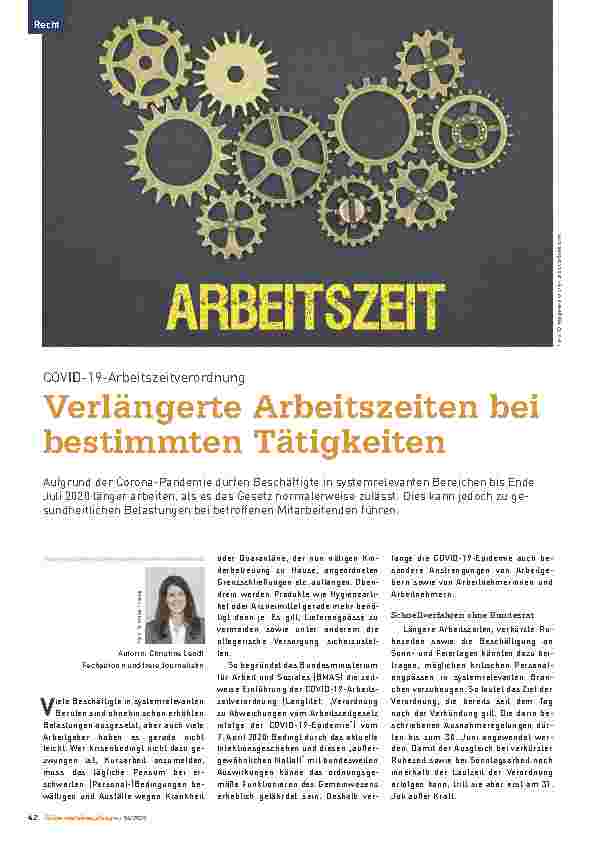 Vorschauseite 1: COVID-19-Arbeitszeitverordnung Verlängerte Arbeitszeiten bei bestimmten Tätigkeiten