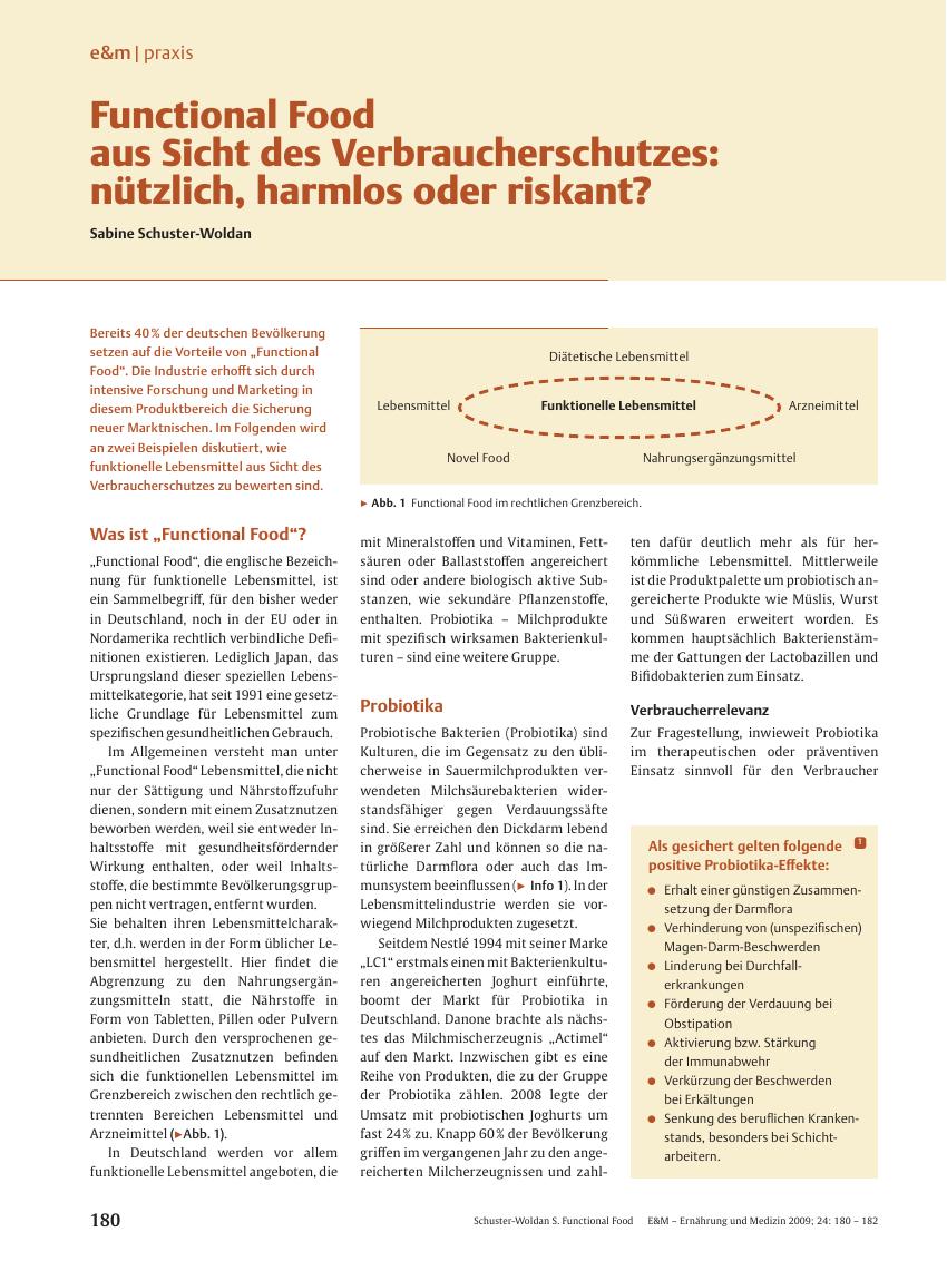 Vorschauseite 1: Functional Food aus Sicht des Verbraucherschutzes: nützlich, harmlos oder riskant?