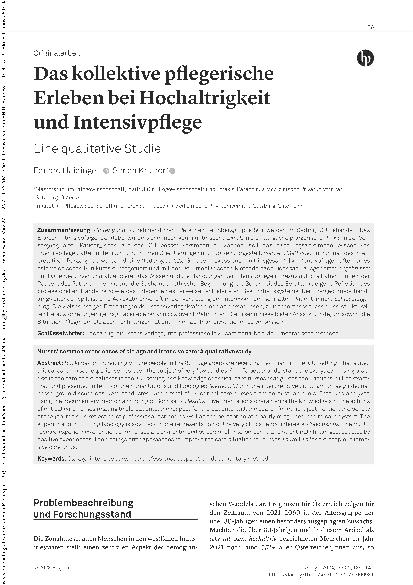 Vorschauseite 1: Das kollektive pflegerische Erleben bei Hochaltrigkeit und Intensivpflege