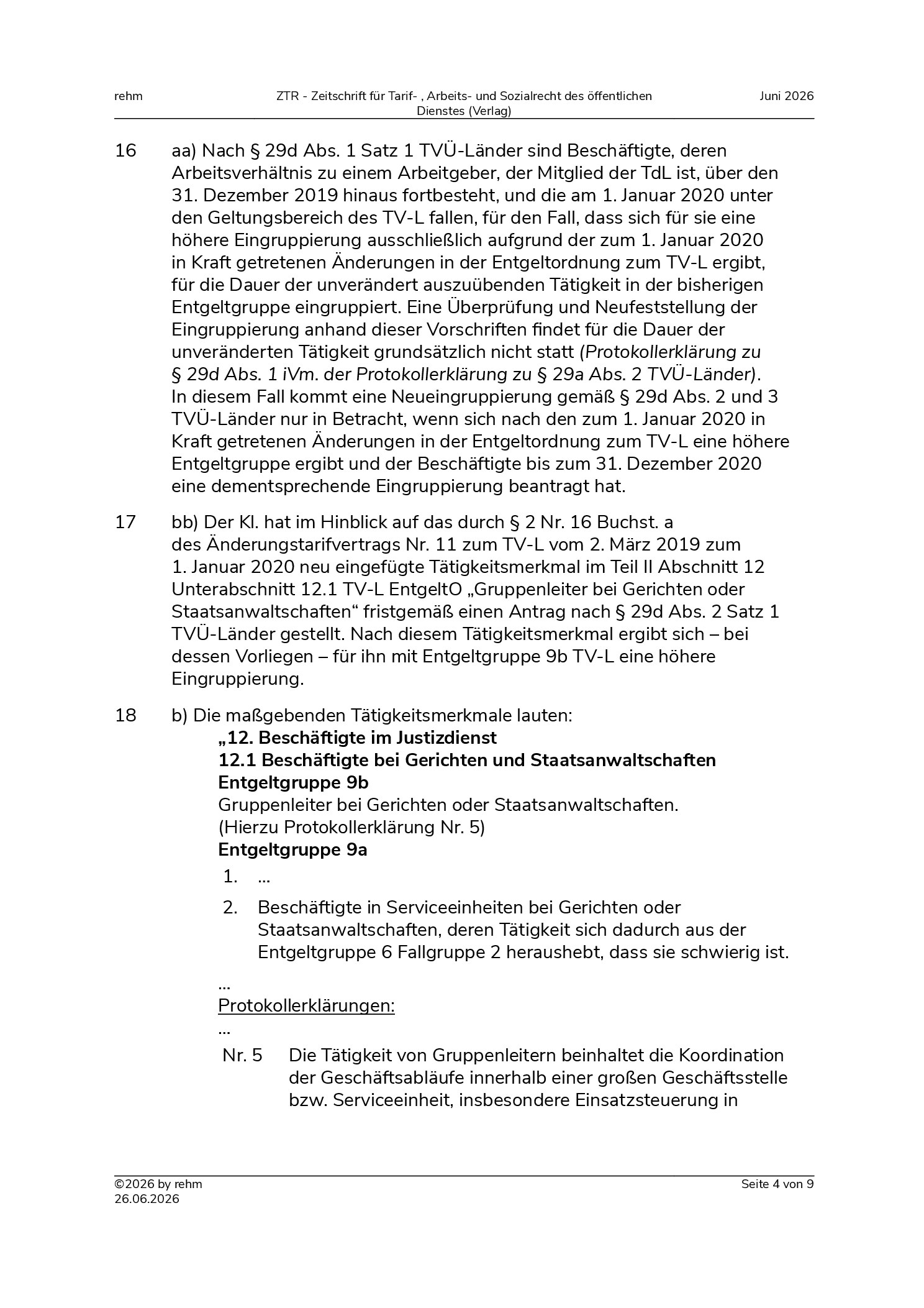 Vorschauseite 4: Eingruppierung eines Beschäftigten in einer Serviceeinheit – Gruppenleiter