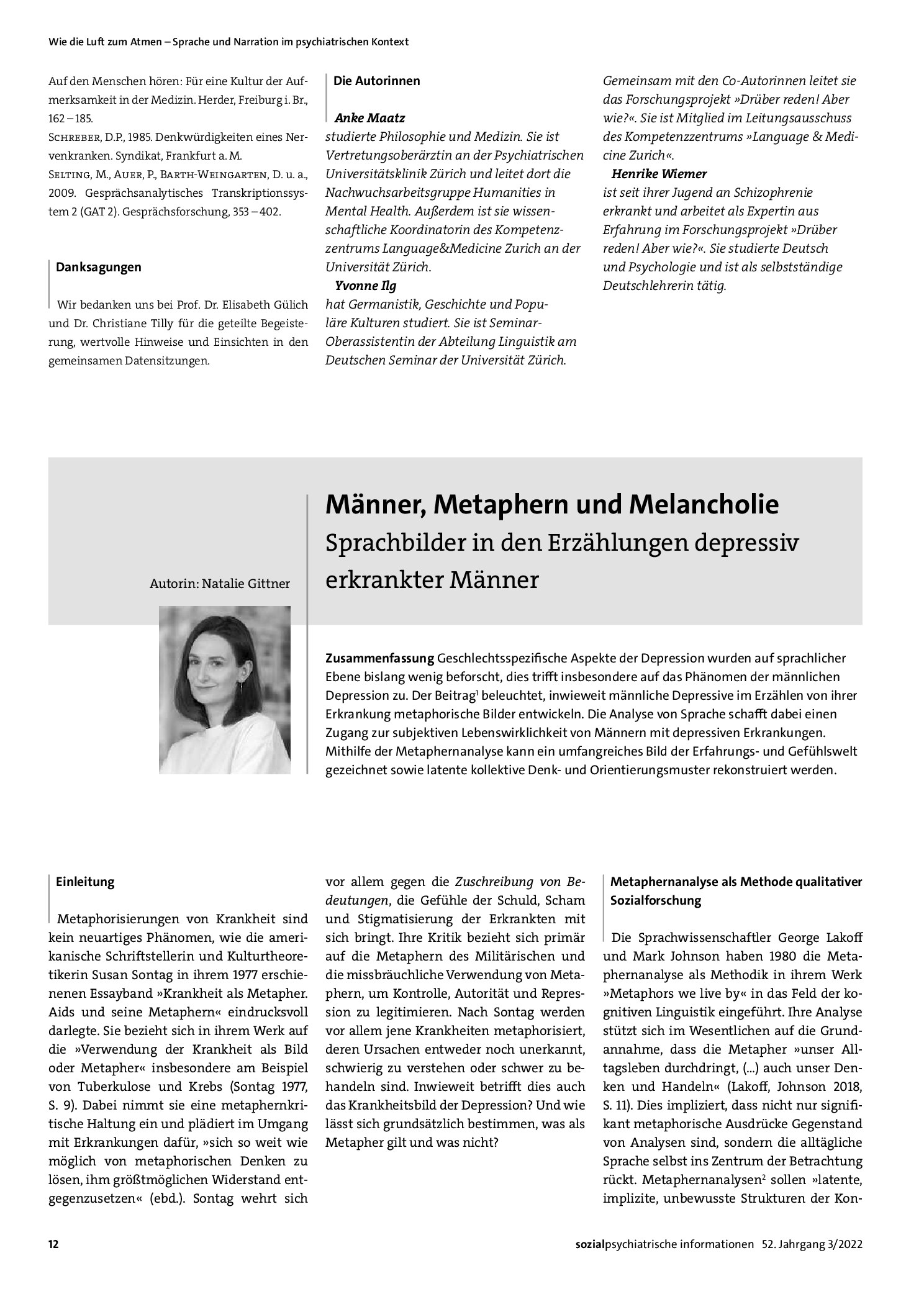 Vorschauseite 1: Männer, Metaphern und Melancholie: Sprachbilder in den Erzählungen depressiv erkrankter Männer