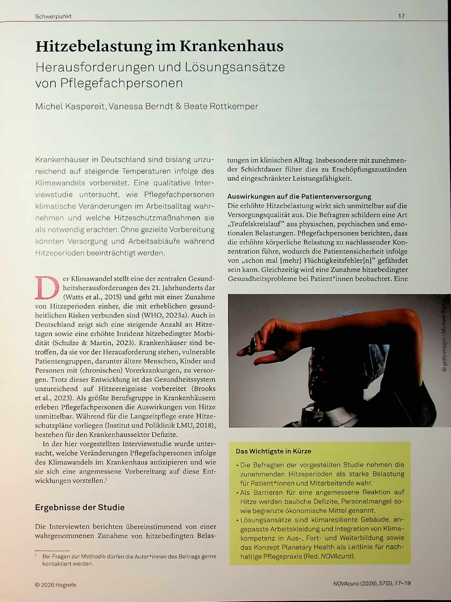 Vorschauseite 1: Hitzebelastung im Krankenhaus: Herausforderungen und Lösungsansätze von Pflegefachpersonen