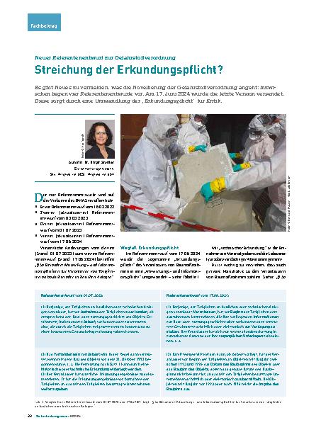 Vorschauseite 1: Neuer Referentenentwurf zur Gefahrstoffverordnung: Streichung der Erkundungspflicht?
