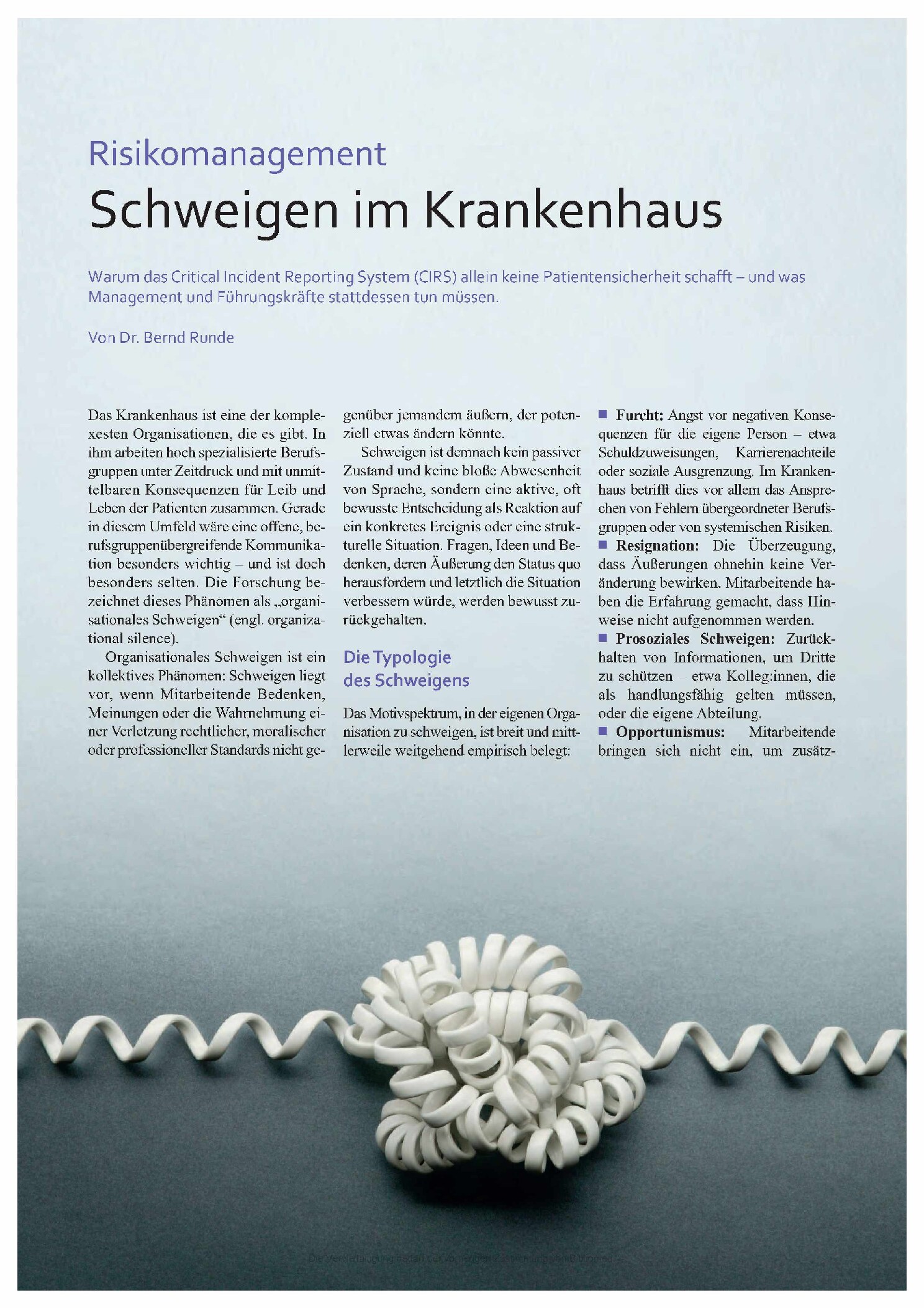 Vorschauseite 1: Risikomanagement: Schweigen im Krankenhaus