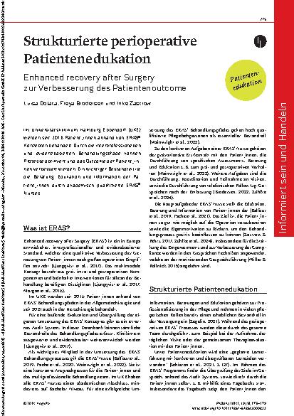 Vorschauseite 1: Strukturierte perioperative Patientenedukation Enhanced Recovery After Surgery zur Verbesserung des Patientenoutcome.