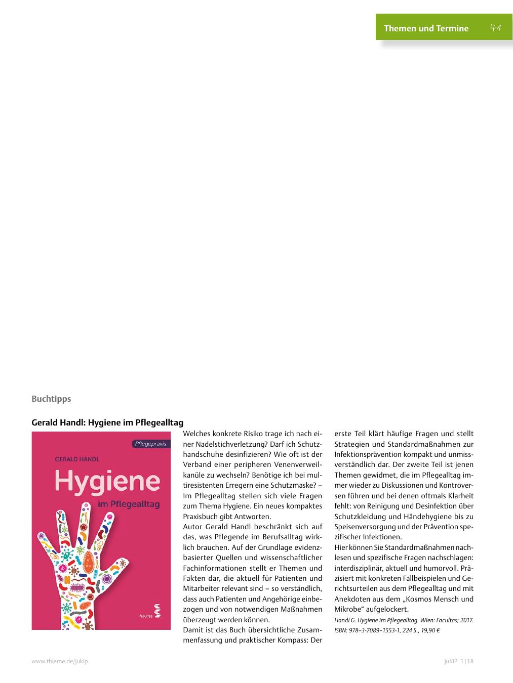 Vorschauseite 1: Buchtipp: Gerald Handl: Hygiene im Pflegealltag