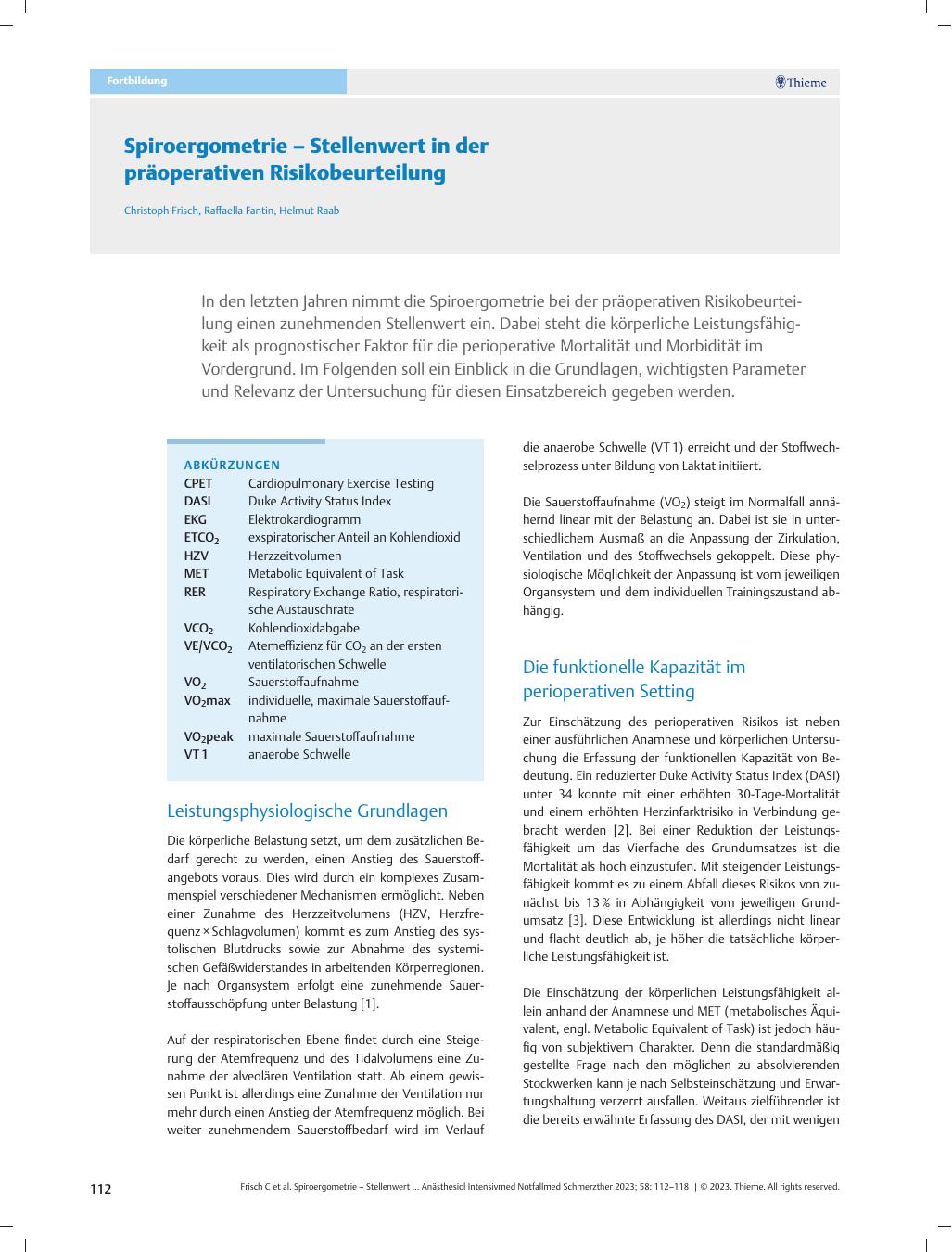 Vorschauseite 1: Spiroergometrie – Stellenwert in der präoperativen Risikobeurteilung