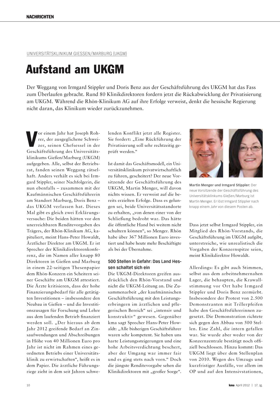 Vorschauseite 1: Aufstand am UKGM