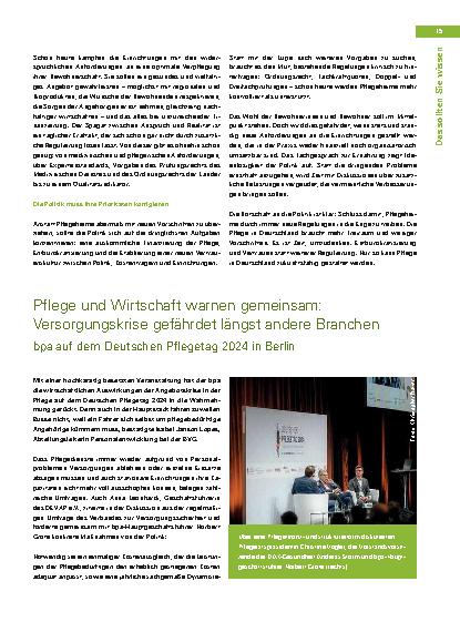 Vorschauseite 2: Politische Scheindebatten: Pflegeheime brauchen Unterstützung statt Vorgaben