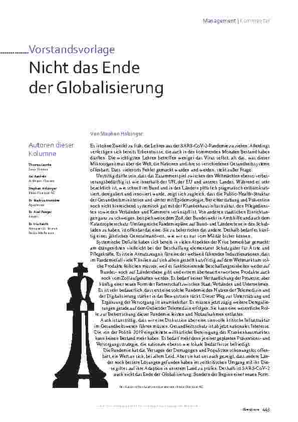 Vorschauseite 1: Vorstandsvorlage: Nicht das Ende der Globalisierung