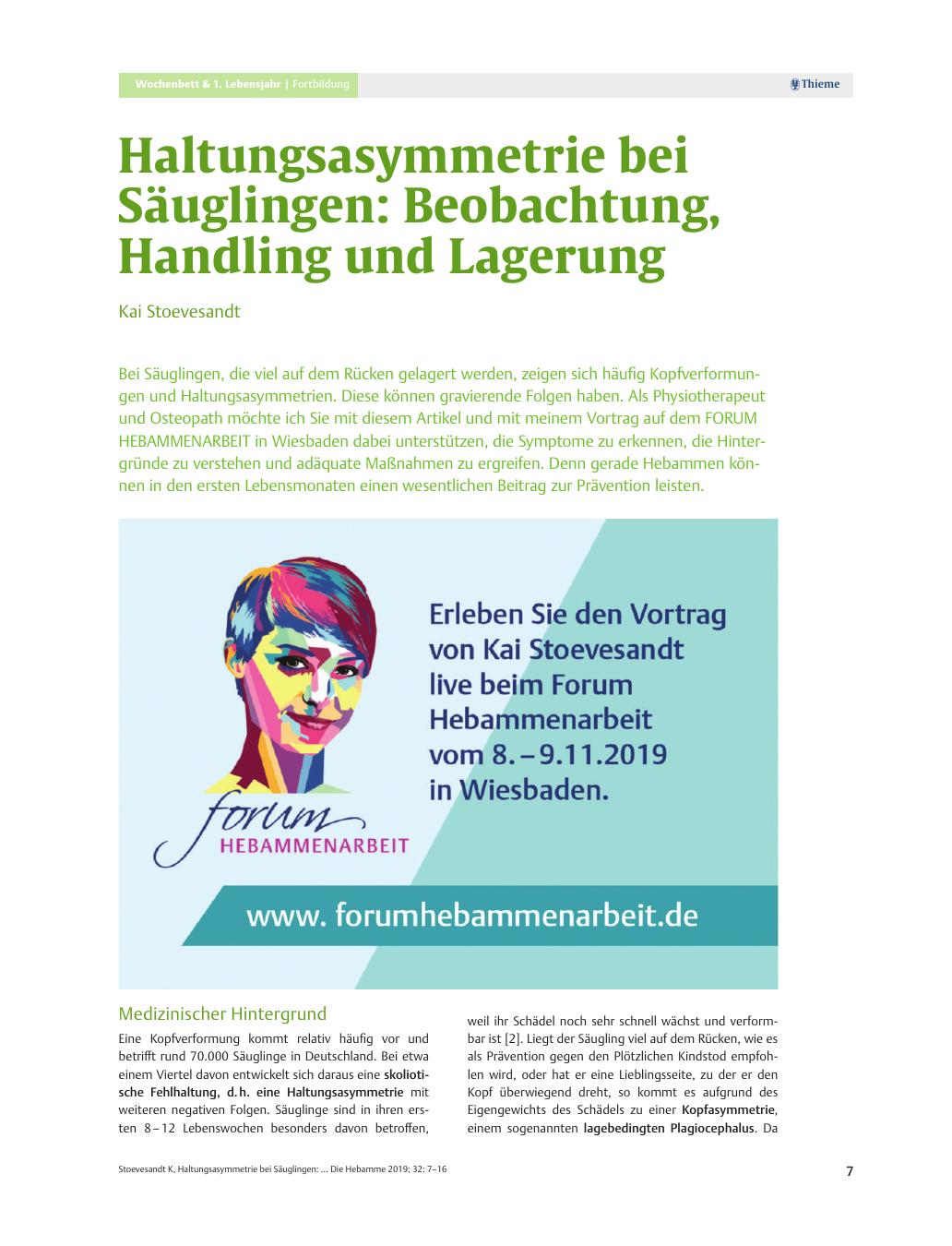 Vorschauseite 1: Haltungsasymmetrie bei Säuglingen: Beobachtung, Handling und Lagerung