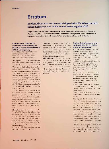 Vorschauseite 1: Erratum Zu den Abstracts und Kurzvorträgen beim 50. Wissenschaft lichen Kongress der ADKA in der Mai-Ausgabe 2025