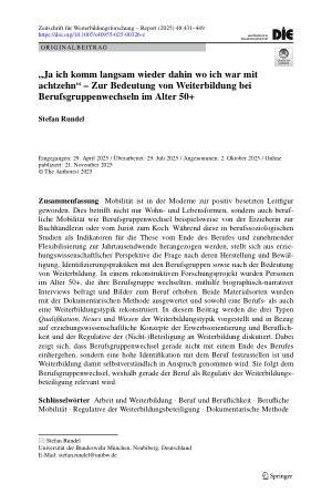 Vorschauseite 1: „Ja ich komm langsam wieder dahin wo ich war mit achtzehn“ – Zur Bedeutung von Weiterbildung bei Berufsgruppenwechseln im Alter 50+