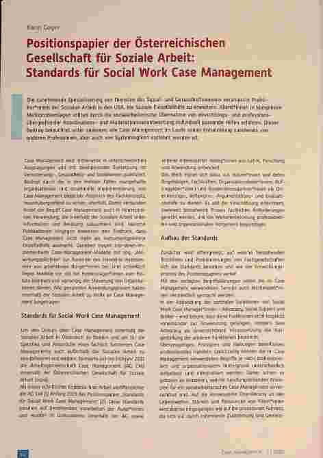 Vorschauseite 1: Positionspapier der Österreichischem Gesellschaft für Soziale Arbeit: Standards für Social Work Case Management