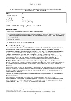 Vorschauseite 1: Zur Kontrolbetreuung – § 1820 Abs. 4 BGB