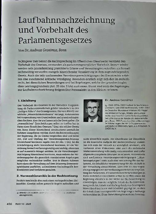 Vorschauseite 1: Laufbahnzeichnung und Vorbehalt des Parlamentsgesetzes