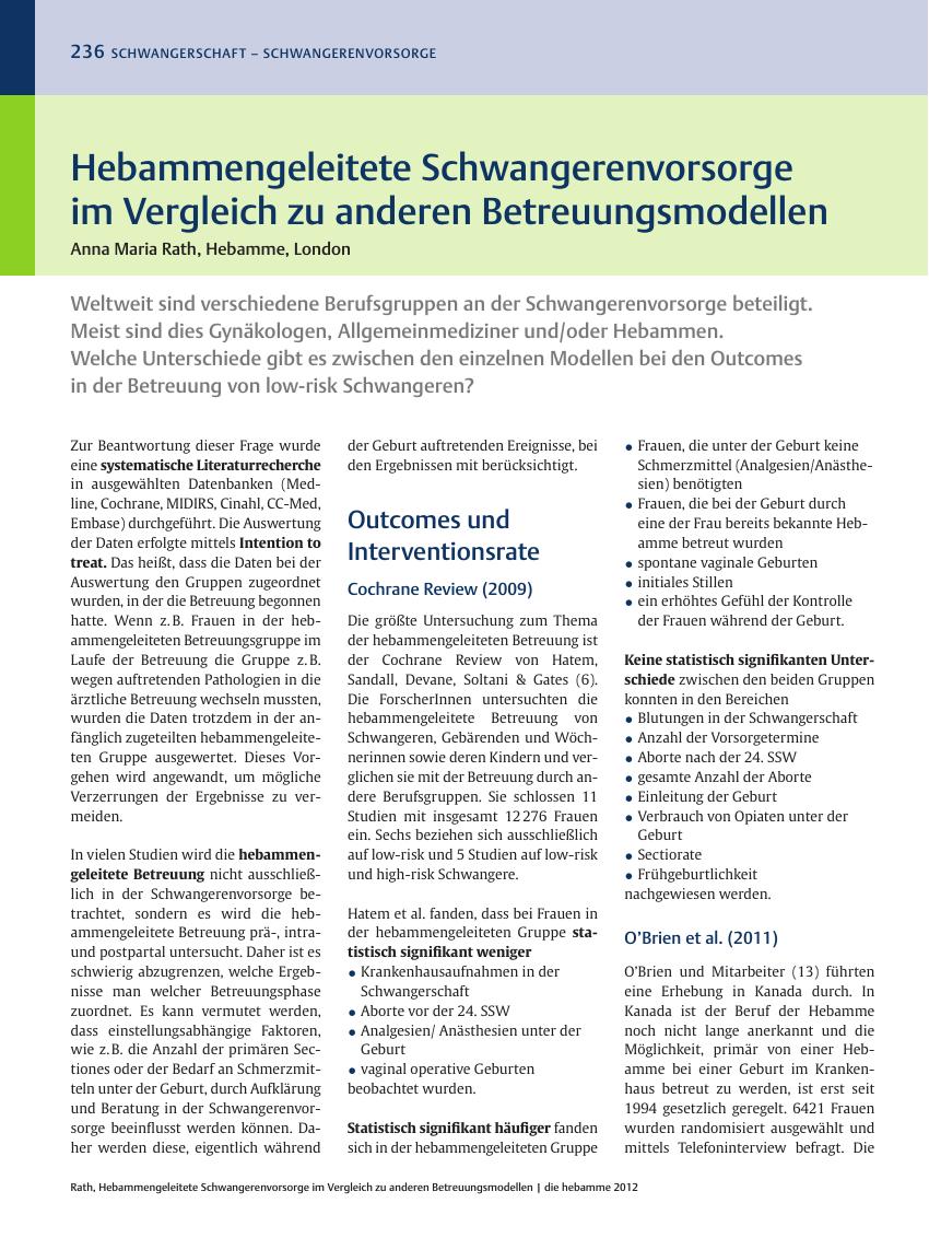 Vorschauseite 1: Hebammengeleitete Schwangerenvorsorge im Vergleich zu anderen Betreuungsmodellen