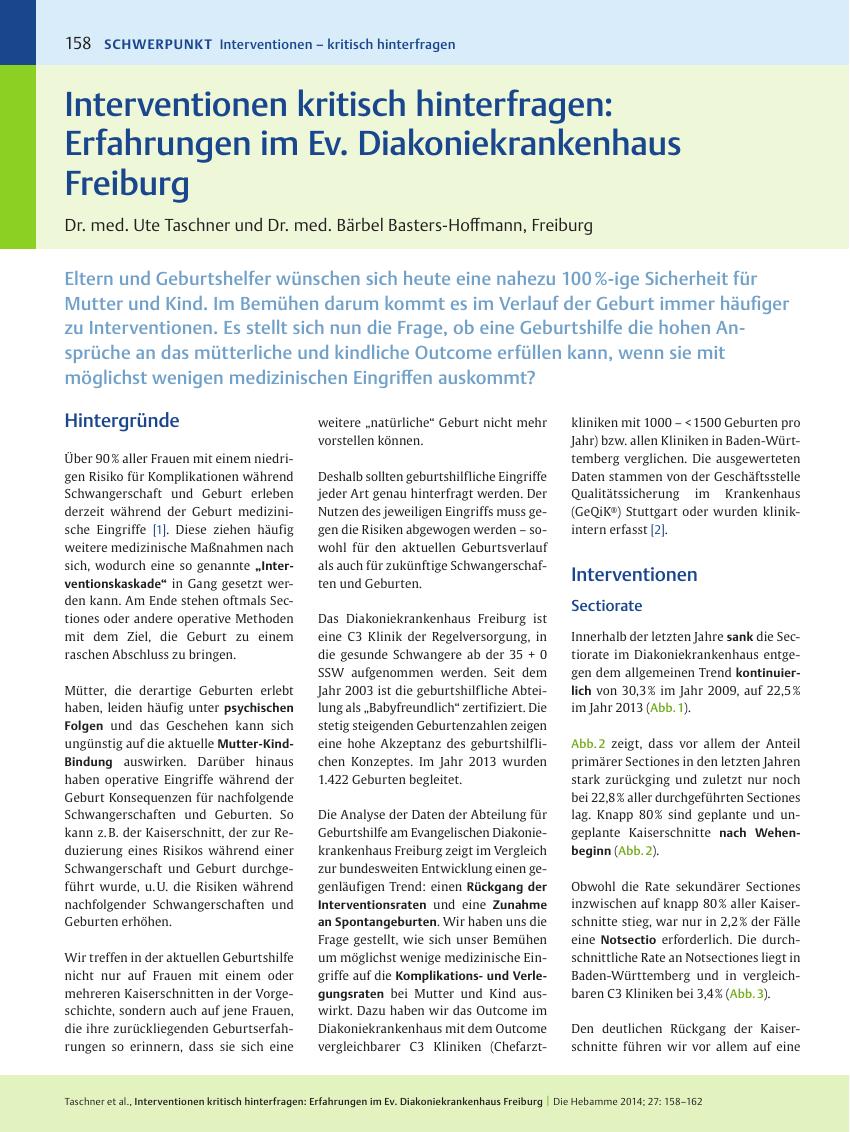 Vorschauseite 1: Interventionen kritisch hinterfragen: Erfahrungen im Ev. Diakoniekrankenhaus Freiburg
