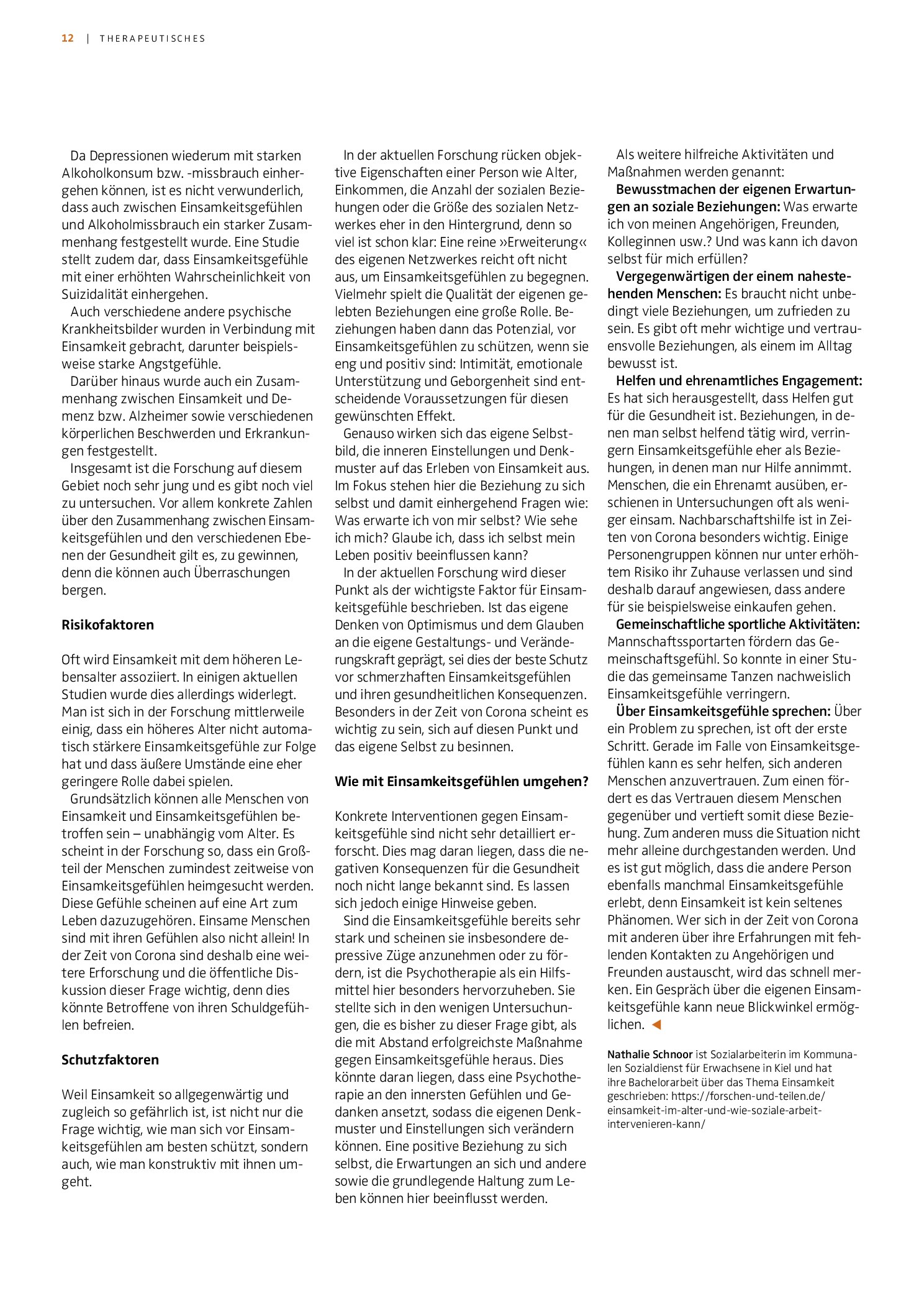 Vorschauseite 2: Wie kann man sich vor Einsamkeit schützen?
