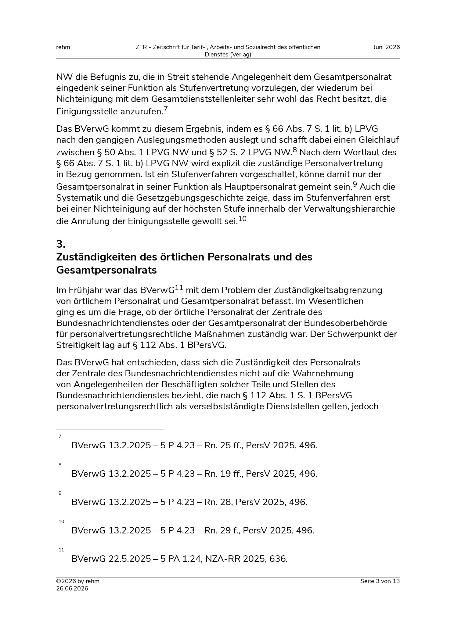 Vorschauseite 3: Die Rechtsprechung des Bundesverwaltungsgerichts zum Personalvertretungsrecht im Jahr 2025