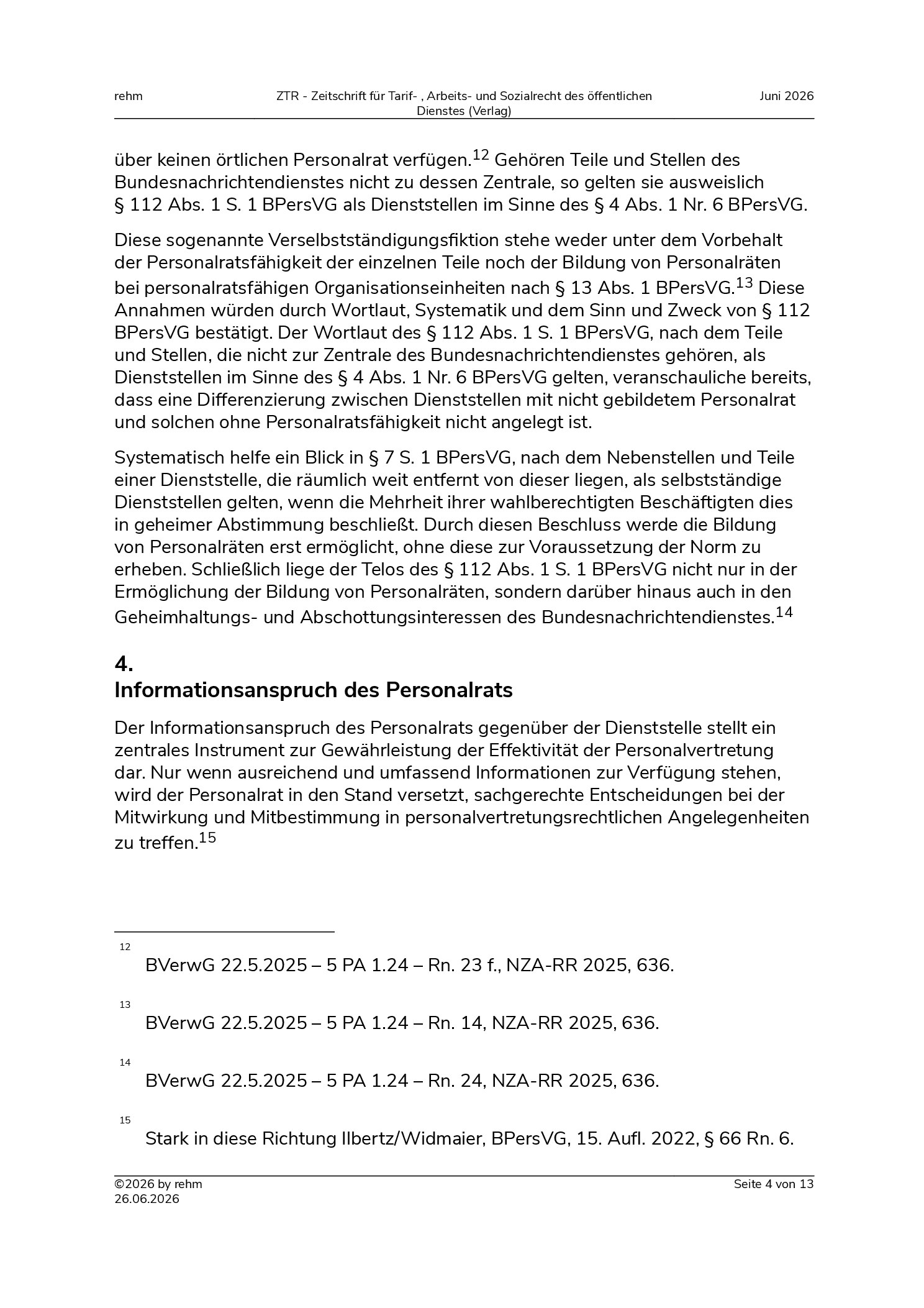 Vorschauseite 4: Die Rechtsprechung des Bundesverwaltungsgerichts zum Personalvertretungsrecht im Jahr 2025