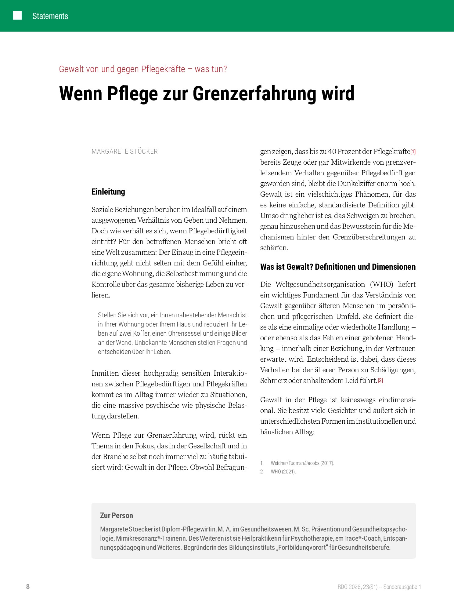 Vorschauseite 1: Gewalt von und gegen Pflegekräfte – was tun? Wenn Pflege zur Grenzerfahrung wird