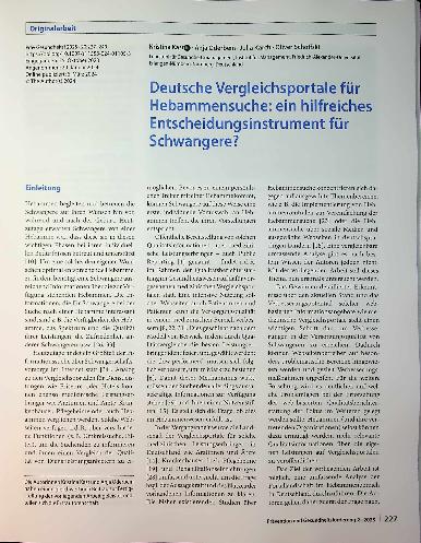 Vorschauseite 1: Deutsche Vergleichsportale für Hebammensuche: ein hilfreiches Entscheidungsinstrument für Schwangere?