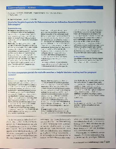 Vorschauseite 3: Deutsche Vergleichsportale für Hebammensuche: ein hilfreiches Entscheidungsinstrument für Schwangere?