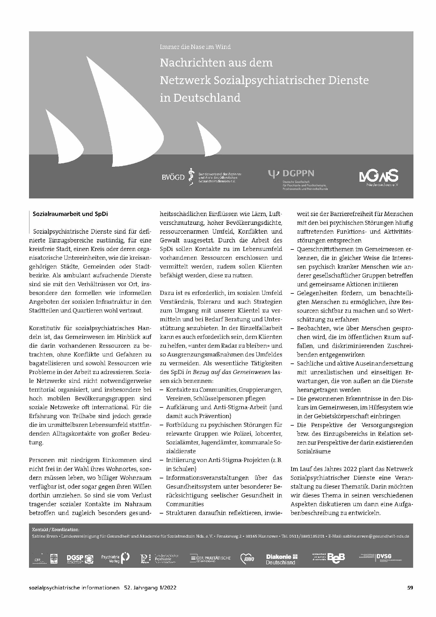 Vorschauseite 1: Immer die Nase im Wind. Nachrichten aus dem Netzwerk Sozialpsychiatrischer Dienste in Deutschland