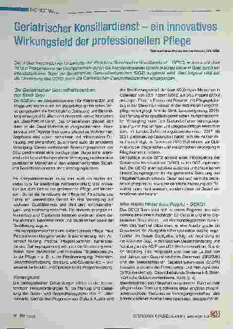 Vorschauseite 1: Geriatrischer Konsiliardienst - ein innovatives Wirkungsfeld der professionellen Pflege