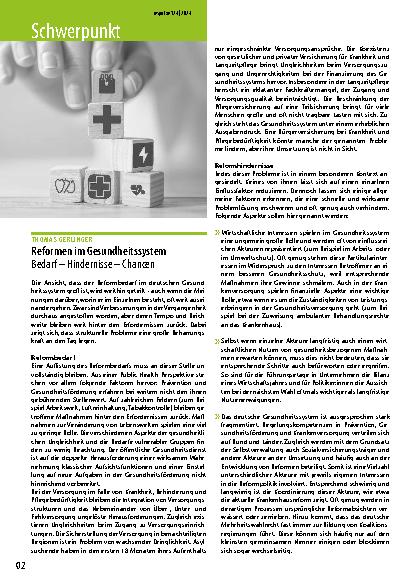 Vorschauseite 1: Reformen im Gesundheitssystem: Bedarf – Hindernisse – Chancen