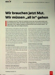 Vorschauseite 1: Wir brauchen jetzt Mut. Wir müssen „all in“ gehen.