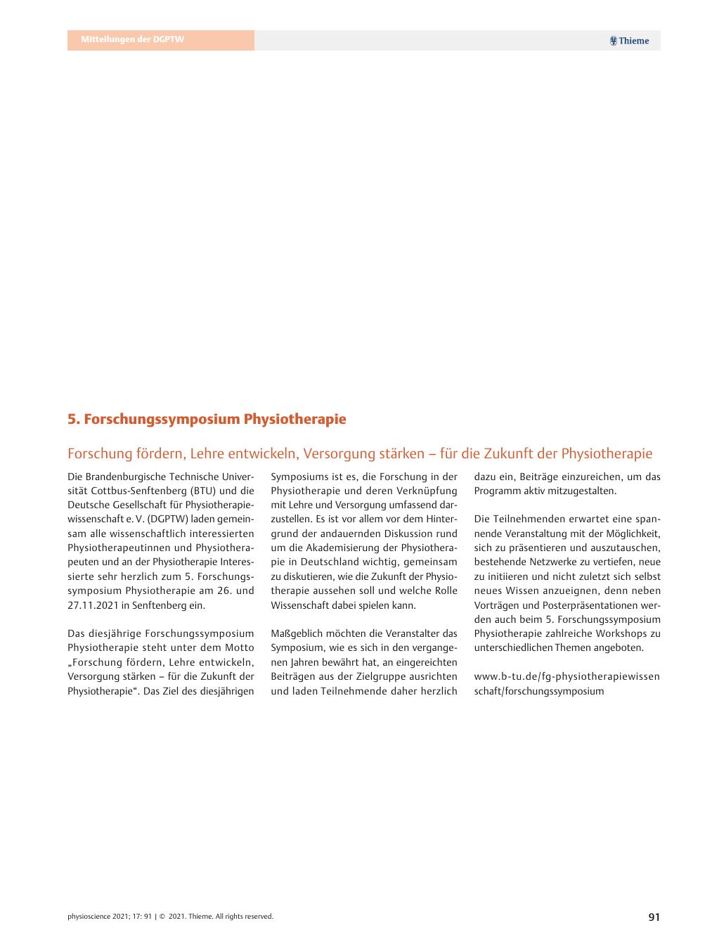 Vorschauseite 1: 5. Forschungssymposium Physiotherapie
